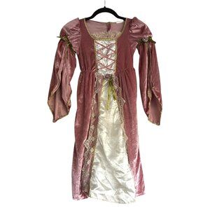 Girls Pink Velvet Medieval Princess Dress Halloween Costume Size 5/6 Lace Satin